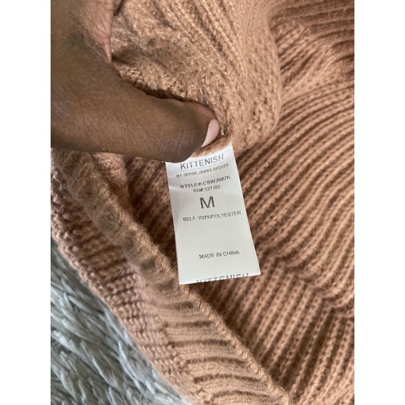 Kittenish Boho Tight Knit Sweatshirt Womens Medium Beige Pullover 1/4 Button - Picture 9 of 9